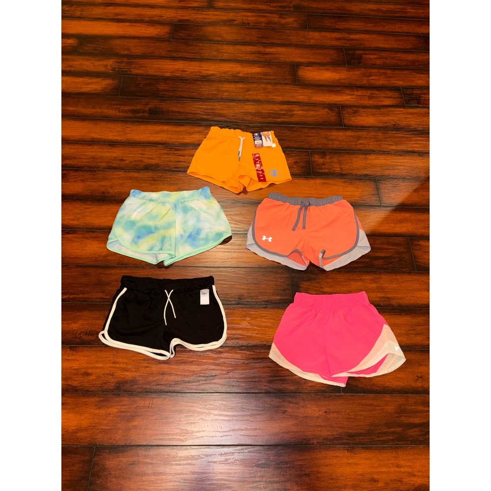 Girls Athletic Shorts Lot 5 Pairs Under Armour Champion Old Navy DSG Size M 7-12